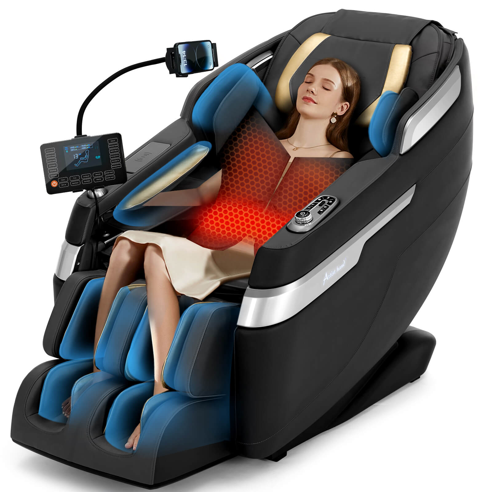 #2021 Full Body Massage Chair with Patented Phone Controller, Zero Gravity Shiatsu Recliner with AI Voice Control, Back and Calf Heating, Bluetooth Speakers, and Foot Massager