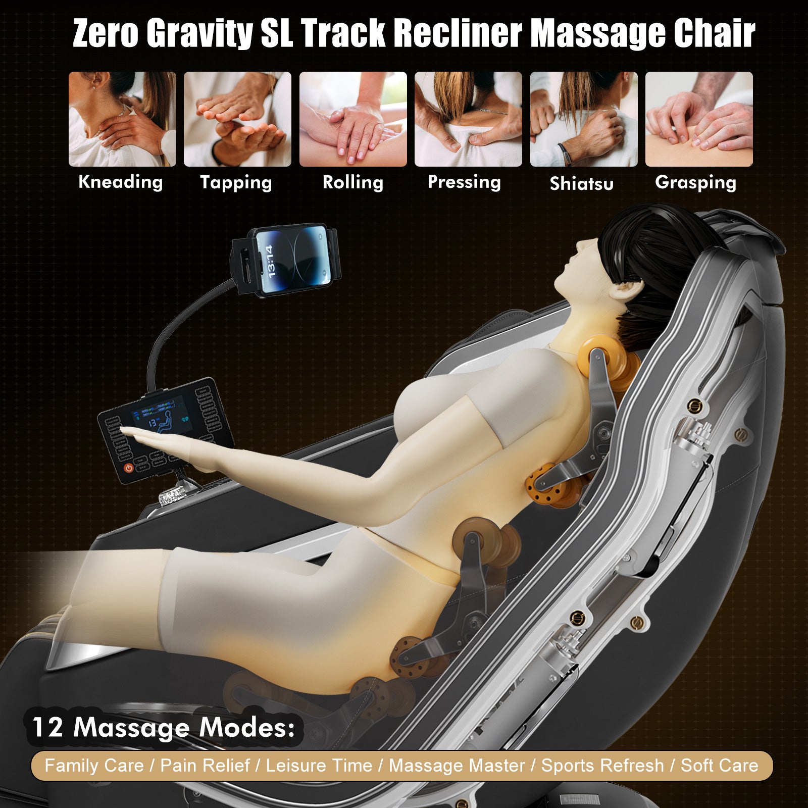 #2021 Full Body Massage Chair with Patented Phone Controller, Zero Gravity Shiatsu Recliner with AI Voice Control, Back and Calf Heating, Bluetooth Speakers, and Foot Massager