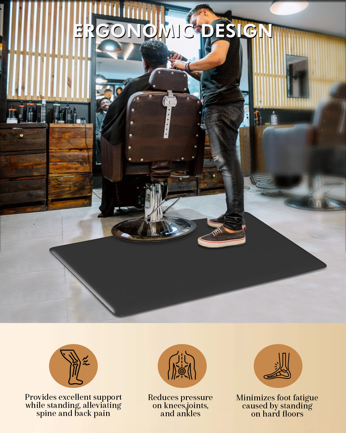 #10024 3 ft. x 4 ft. Barber Chair Mat Salon & Barber Shop Chair Anti-Fatigue Mats Comfort Salon Chair Mat,Black Rectangle - 1/2 in. Thick