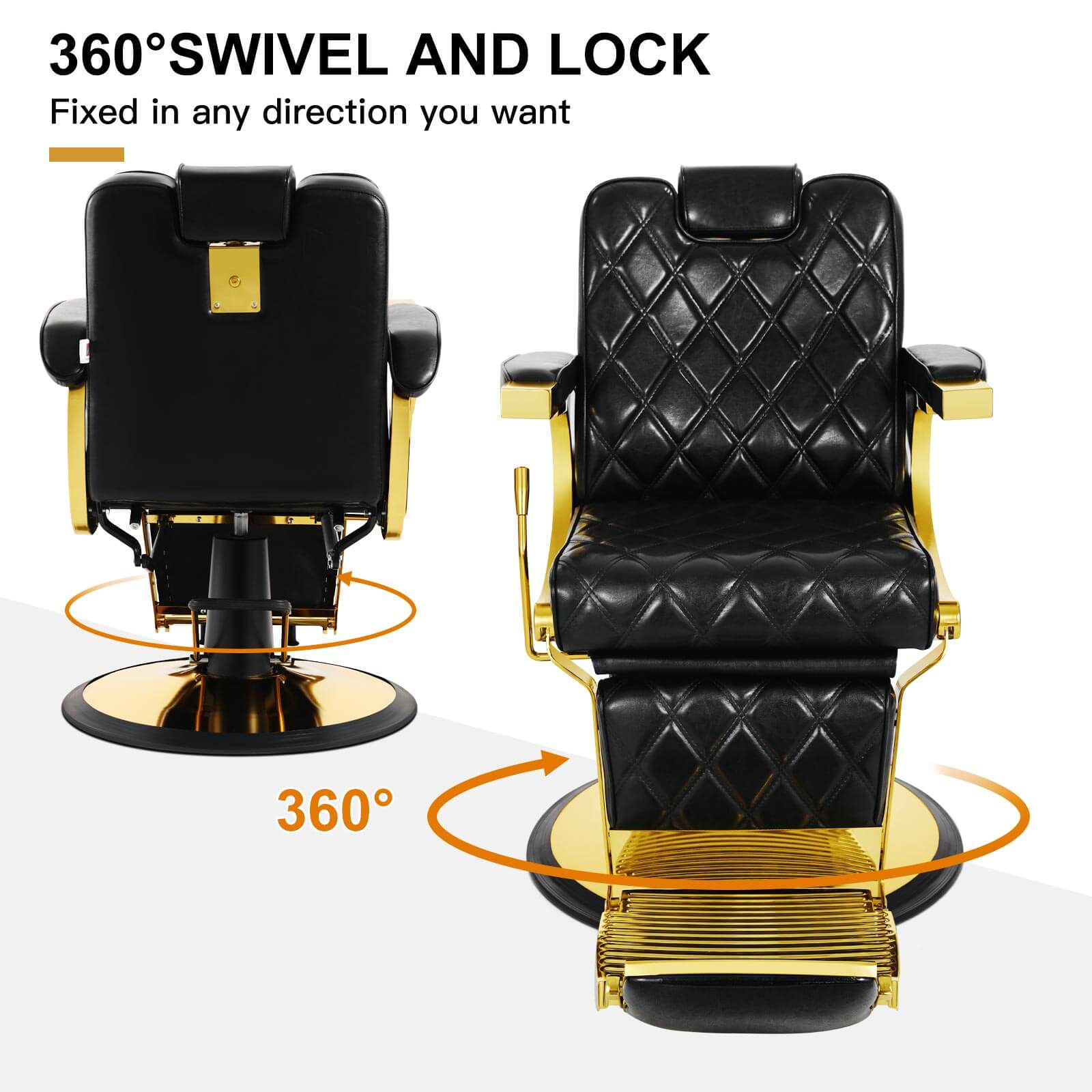 #5636 Prestige Wide Backrest Barber Chair（Gold/Black）