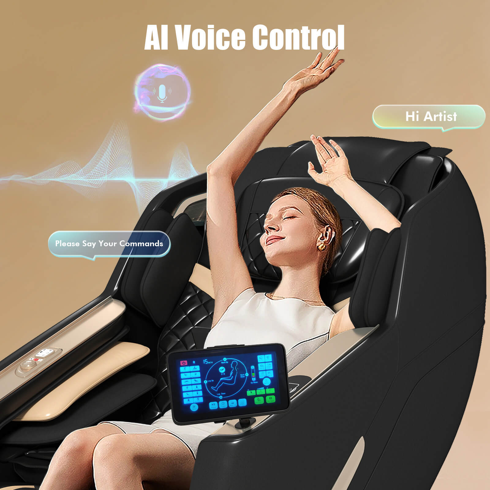 #2031 3D Full Body Massage Chair, Zero Gravity Recliner Chair with AI Voice Control, Back and Calf Heating, Bluetooth Speakers, and Foot Massager, Full Body Airbags Compression Massage