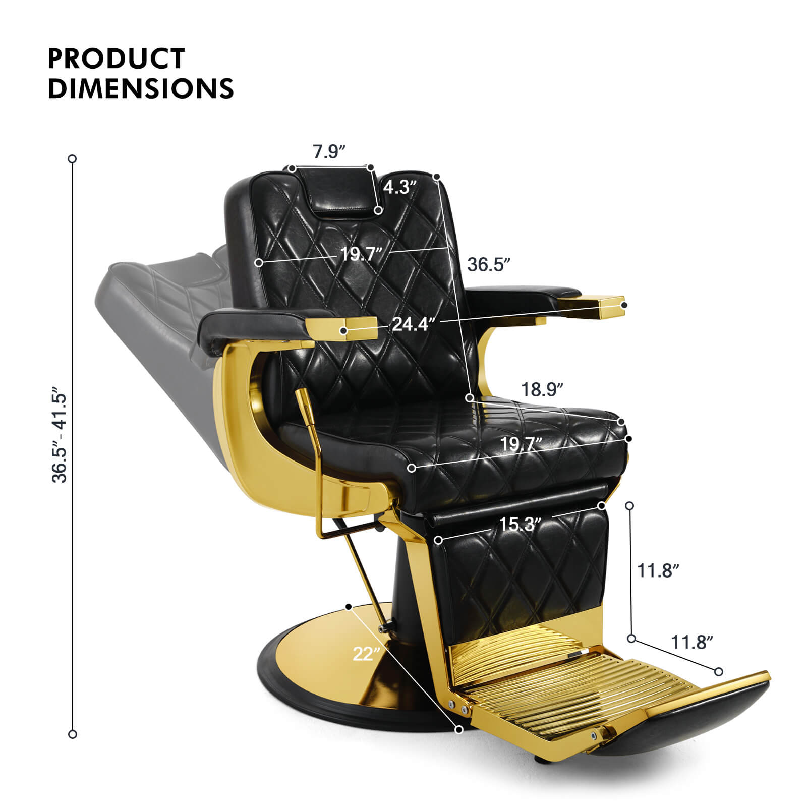 #5636 Prestige Wide Backrest Barber Chair（Gold/Black）