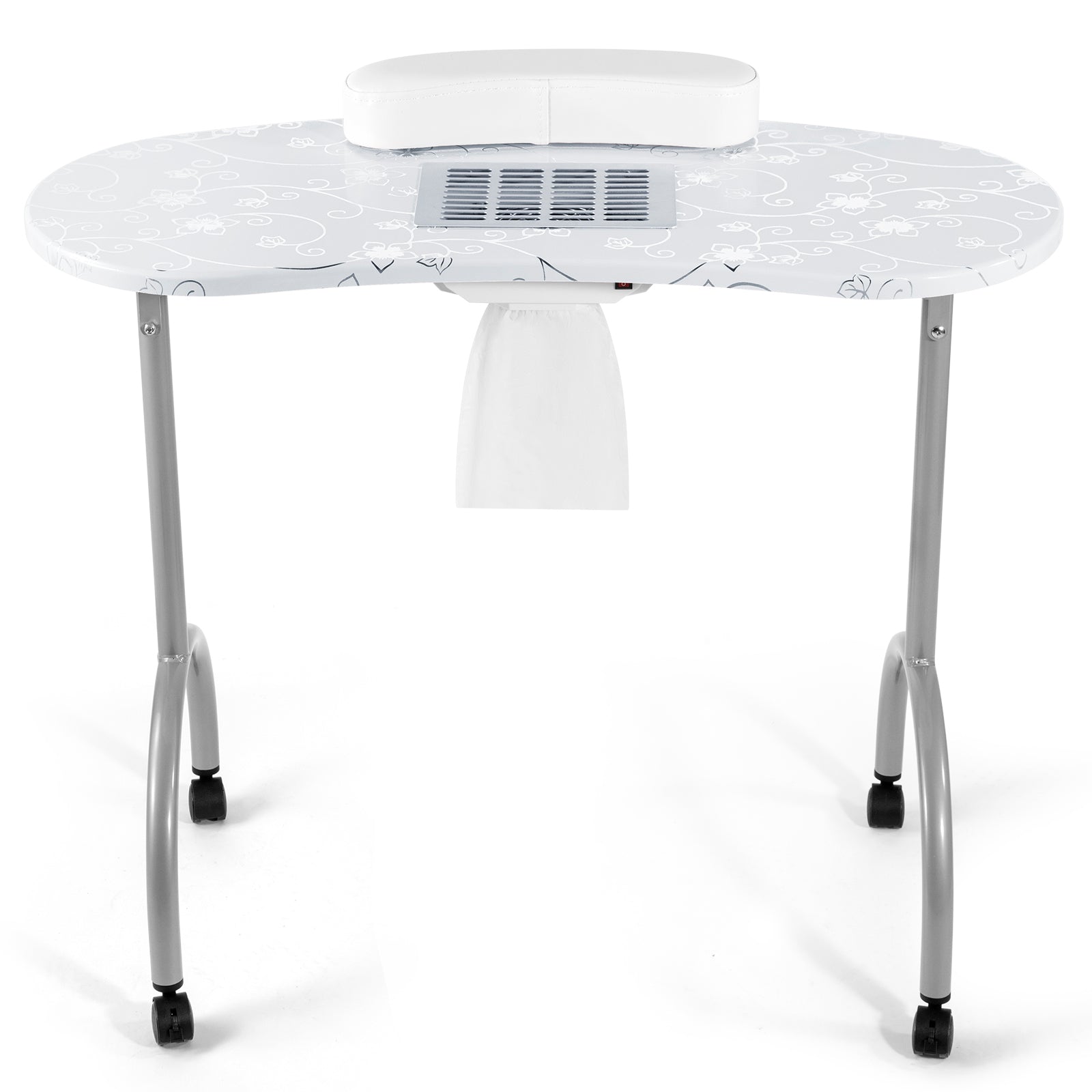  Mesa de manicura portátil de mármol de escritorio de doble capa  para arte de uñas, marco de metal, escritorio de técnico de uñas (tamaño :  55.1 x 15.7 x 30.7 in) 